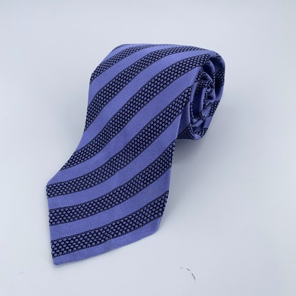 Eton Tie Mens One‎ Size Purple Black Striped Silk Classic Necktie Italy Made